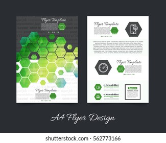A4 Flyer Polygonal Brochure, Document and Vector Background. Corporate Leaflet, Textbook Cover Design. Print Ready Business Pamphlet or Low Poly Booklet Template