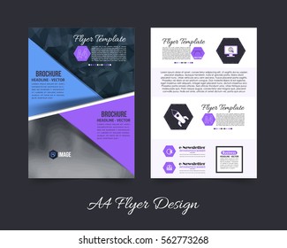 A4 Flyer Polygonal Brochure, Document and Vector Background. Corporate Leaflet, Textbook Cover Design. Print Ready Business Pamphlet or Low Poly Booklet Template