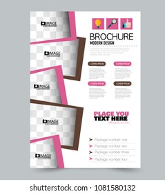 A4 flyer template. Abstract brochure design for business, education, school, presentation, advertisement. Vector illustration. Pink and brown color.