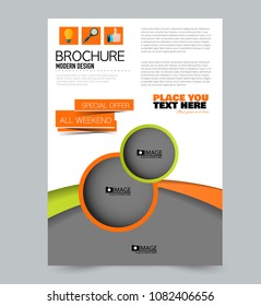 A4 flyer template. Abstract brochure design for business, education, school, presentation, advertisement. Vector illustration. Green and orange color.
