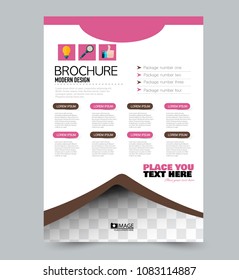 A4 flyer template. Abstract brochure design for business, education, school, presentation, advertisement. Vector illustration. Pink and brown color.