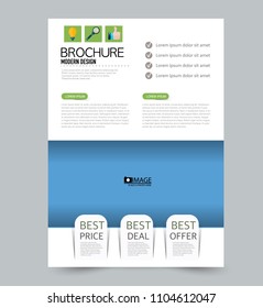 A4 flyer template. Abstract brochure design for business, education, school, presentation, advertisement. Vector illustration. Blue and green color.