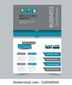 A4 flyer template. Abstract brochure design for business, education, school, presentation, advertisement. Vector illustration. Blue color.