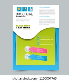 A4 flyer template. Abstract brochure design for business, education, school, presentation, advertisement. Vector illustration. Blue and green color.