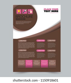 A4 flyer template. Abstract brochure design for business, education, school, presentation, advertisement. Vector illustration. Brown and pink color.