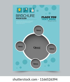 A4 flyer template. Abstract brochure design for business, education, school, presentation, advertisement. Vector illustration. Blue color.
