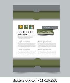 A4 flyer template. Abstract brochure design for business, education, school, presentation, advertisement. Print out poster out annual report cover. Vector illustration. Green color.