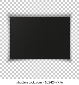 A4 format blank paper. Vector illustration isolated on transparent background. Black paper box. Realistic frame wall sign dark darkness high quality wall shadows blend copyspace pattern template 