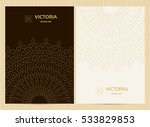 A4 format cards decorated with mandala in golden colors.Vector islamic template for restaurant menu, flyer, greeting card, brochure, book cover and any other decoration. 