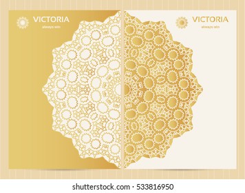 A4 format cards decorated with mandala in golden colors.Vector islamic template for restaurant menu, flyer, greeting card, brochure, book cover and any other decoration. 