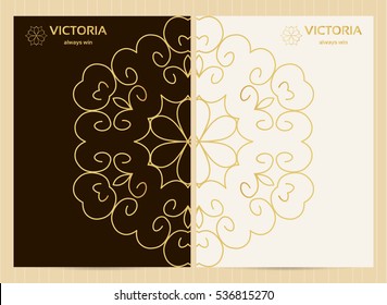 A4 format cards decorated with mandala in golden colors.Vector islamic template for restaurant menu, flyer, greeting card, brochure, book cover and any other decoration.