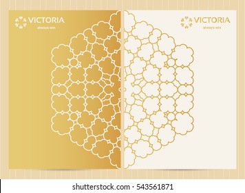 A4 format cards decorated with mandala in golden colors.Vector islamic template for restaurant menu, flyer, greeting card, brochure, book cover and any other decoration.