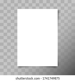 A4 format paper sheet. White blank paper sheet with shadows on transparent background. Vector illustration.