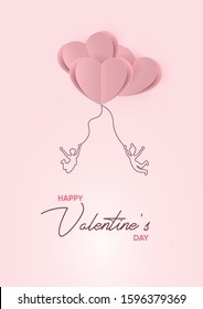 A4 format, Valentine's Day vector poster or banner with heart elements on the pink color background.
