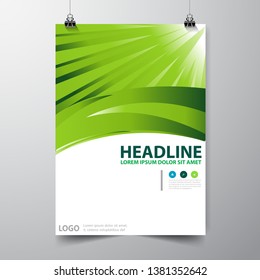 A4 front page business identity for annual report, Corporate brochure leaflet and abstract lines and green curves background with headline.

