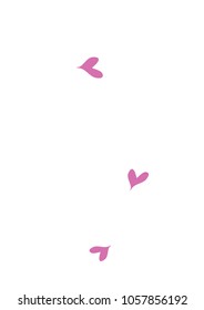A4 Image with Many Violet Hearts of Different Size on White Background