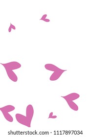 A4 Image with Many Violet Hearts of Different Size on White Background