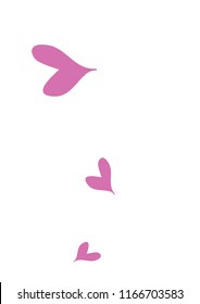 A4 Image with Many Violet Hearts of Different Size on White Background