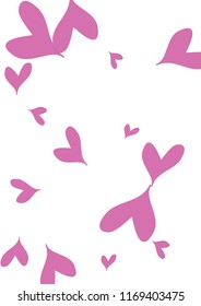 A4 Image with Many Violet Hearts of Different Size on White Background