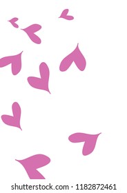 A4 Image with Many Violet Hearts of Different Size on White Background