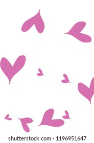 A4 Image with Many Violet Hearts of Different Size on White Background