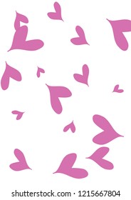 A4 Image with Many Violet Hearts of Different Size on White Background