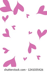 A4 Image with Many Violet Hearts of Different Size on White Background
