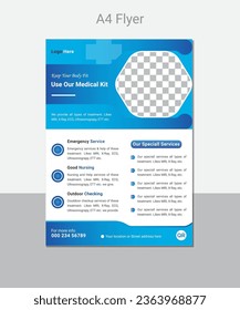 A4 medical flyer template, modern design, perfect for creative professional business flyer.Any poster, brochure, cover design, layout, space for photo background, vector illustration