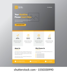 A4 minimalist modern elegant business template flyer with orange, white and grey color 