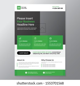 A4 minimalist modern elegant business template flayer vol 71 with green, white and grey color cmyk ready to print in vector editable layer