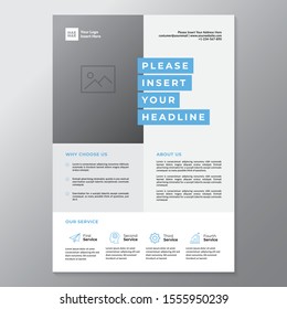 A4 minimalist modern elegant business template flayer vol 76 with blue, white and grey color cmyk ready to print in vector editable layer