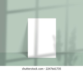 Burla A4. Hoja de papel blanco en blanco en blanco con sombra de ventana natural. Plantilla de maqueta editable para el folleto de presentación, volante, revista, póster e.t.c.