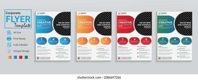 A4 modern creative flyer design for promotion advertising publication. 4 colors variation flyers can be used as booklet, catalog, poster, company leaflet, graphic template document, brochure, report