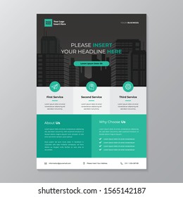 A4 modern elegant business template flayer poster pamphlet brochure with space for photo background in green, grey and white color cmyk ready to print vector editable layer