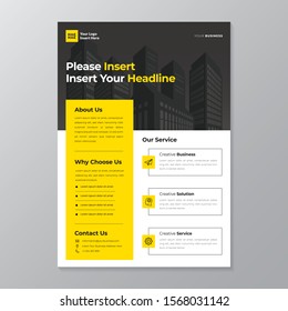 A4 modern elegant business template flayer poster pamphlet brochure with space for photo background in yellow, grey and white color cmyk ready to print vector editable layer