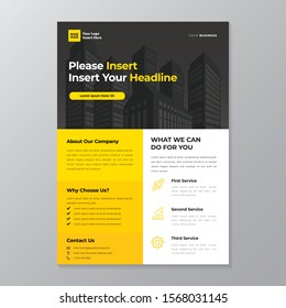 A4 modern elegant business template flayer poster pamphlet brochure with space for photo background in yellow, grey and white color cmyk ready to print vector editable layer