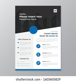 A4 modern elegant business template flayer poster pamphlet brochure with space for photo background in blue, grey and white color cmyk ready to print vector editable layer