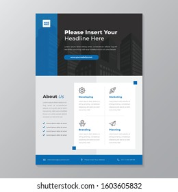 A4 modern elegant business template flayer poster pamphlet brochure with space for photo background in blue, grey and white color cmyk ready to print vector editable layer