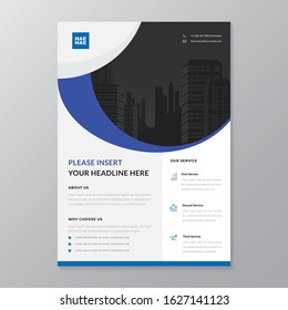 A4 modern elegant business template flayer poster pamphlet brochure with space for photo background in blue, grey and white color cmyk ready to print vector editable layer
