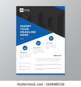 A4 modern elegant business template flayer poster pamphlet brochure with space for photo background in blue, grey and white color cmyk ready to print vector editable layer