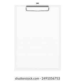 A4 office clipboard with metal hook sheet mockup. Vector illustration isolated on white background. Ready and simple to use for your design. EPS10.