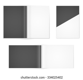  A4 or other A format  black and white brochure templates. Cover and  double-page spread both vertical and horizontal design with  text elements. Vector illustration