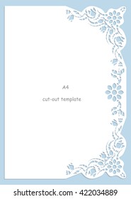 A4 paper lace greeting card,  wedding invitation, white pattern, cut-out template,  template congratulation, perforation pattern,  openwork card,  vector 