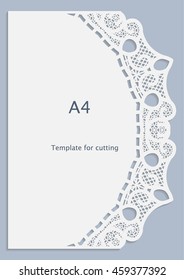 A4 paper lace greeting card, wedding invitation,  white pattern, cut-out template,  template congratulation, perforation pattern,  openwork card,  vector 