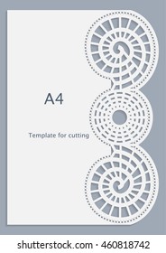 A4 paper lace greeting card, wedding invitation,  white pattern, cut-out template,  template congratulation, perforation pattern,  openwork card,  vector 