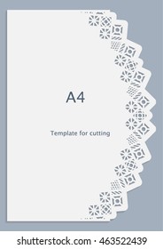A4 paper lace greeting card, wedding invitation,  white pattern, cut-out template,  template congratulation, perforation pattern,  openwork card,  vector 