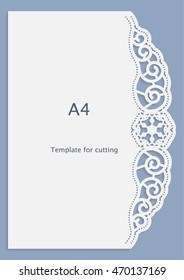 A4 paper lace greeting card, wedding invitation,  white pattern, cut-out template,  template congratulation, perforation pattern,  vector 