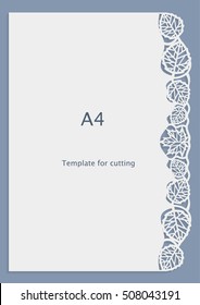 A4 paper lace greeting card, wedding invitation, white pattern, cut-out template,  template congratulation, perforation pattern, laser cutting template,  vector 