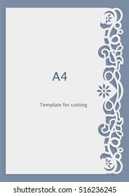 A4 paper lace greeting card, wedding invitation, cut-out template,  template congratulation, perforation pattern, laser cutting template,  vector 