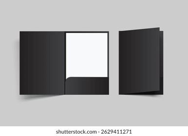 A4 paper with Single Pocket Folder, open leaflet, bifold mockup isolated on background. Blank folder paper template for business presentation document, flyer, catalogue, advertising or creative work
